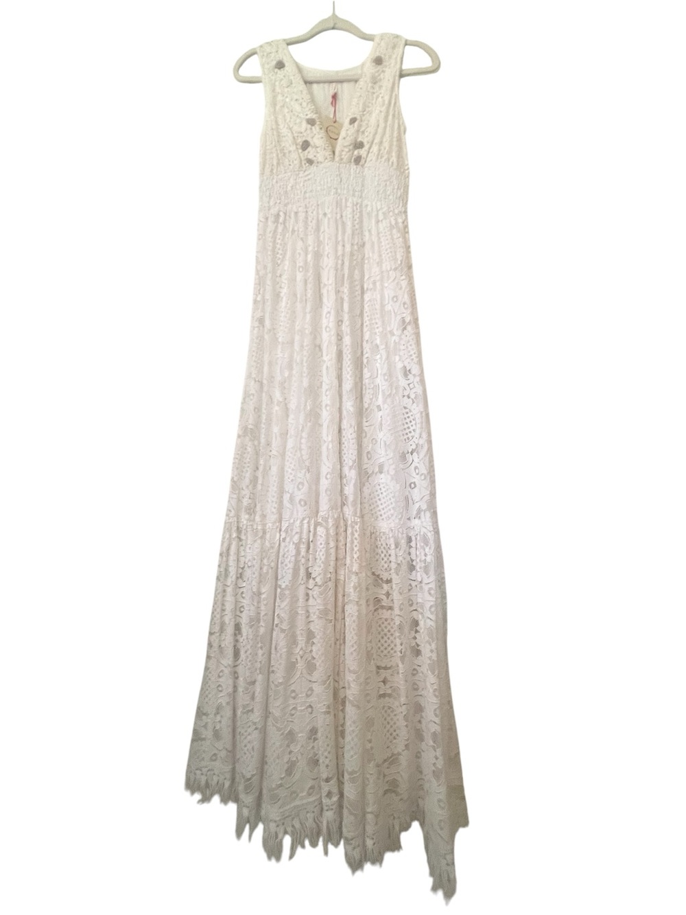 Raga Anthropologie Women’s White Crochet Boho Maxi Dress NWT Small